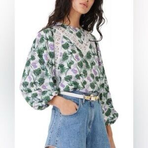 Maje Green and Purple Floral Blouse NWT